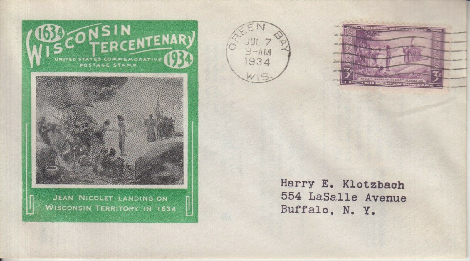 1934 #739 Wisconsin Fdc Ioor Cachet In Green Serviced By Klotzbach