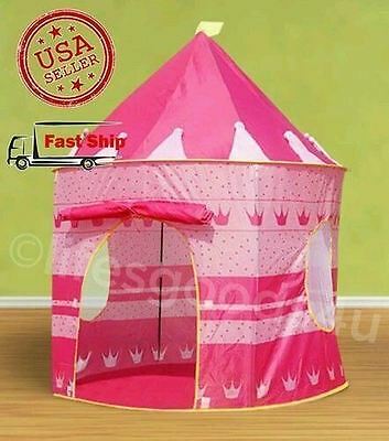 Portable Folding Pink Play Tent Childrens Kids Castle Cubby Play House Toy Hut..