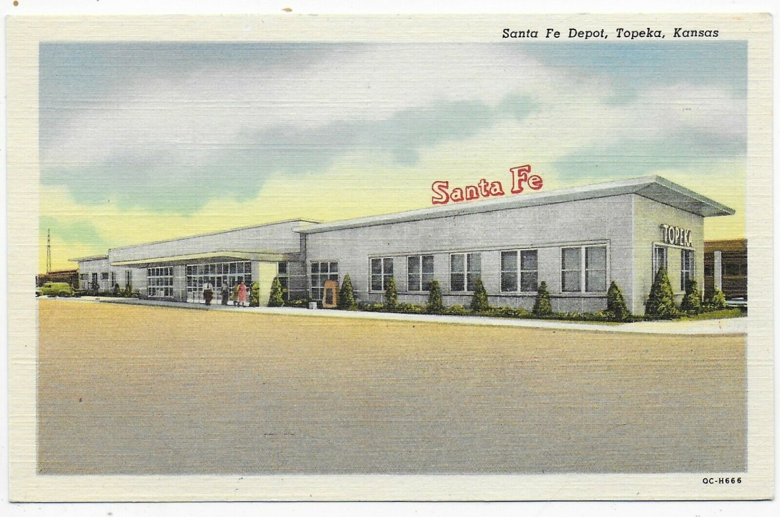 (6071)  Old Postcard  The Santa Fe Depot  In  Topeka Kansas  Sign On Top