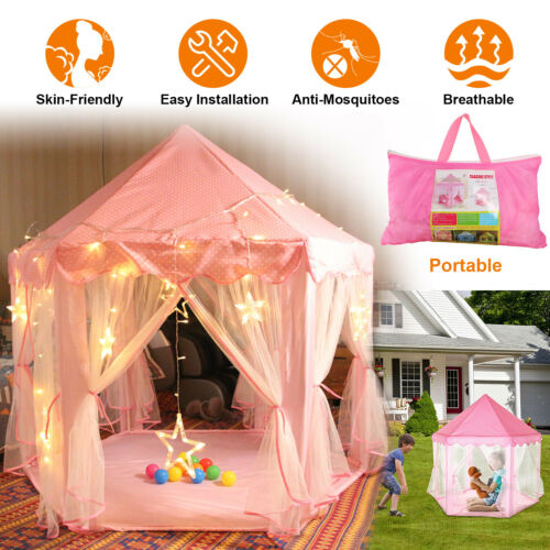 Girls Pink Princess Castle Tent Cute Playhouse Children Kids Play Tent Toys