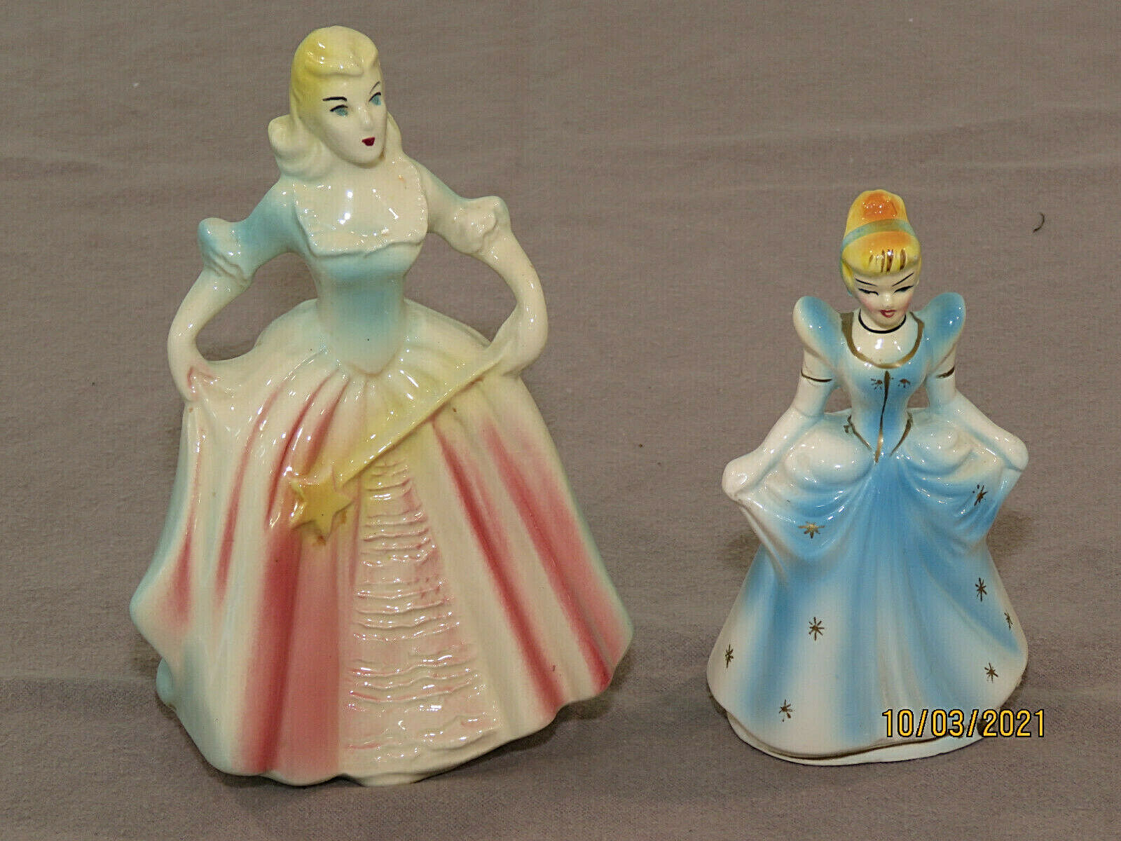 (2) Vintage Cinderella Figurines! Wales Japan & Unusual Cosmetics Co Bank! Xclt