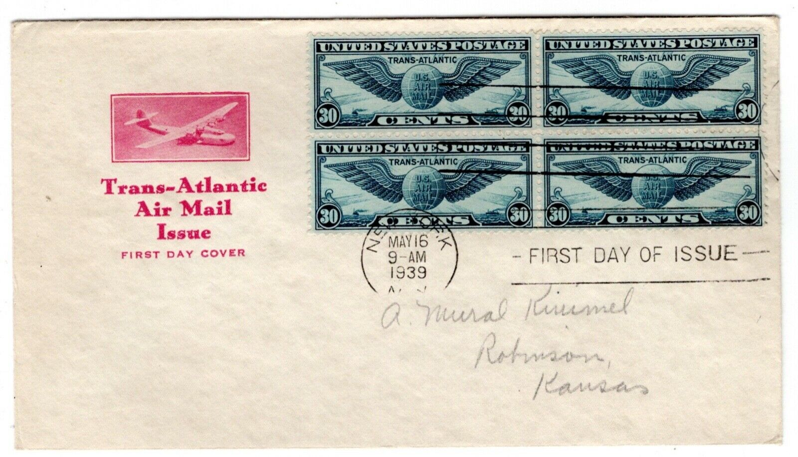 C24 Trans-atlantic 30c Fdc 1939 - Mellone #7a  Ioor Blk/4