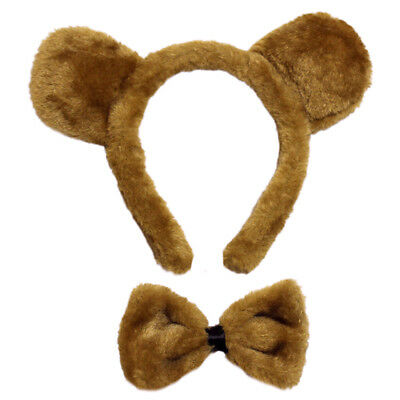 Brown Bear Ears & Bow Tie Costume Set ~ Halloween Dress Up Party Accessory Kit