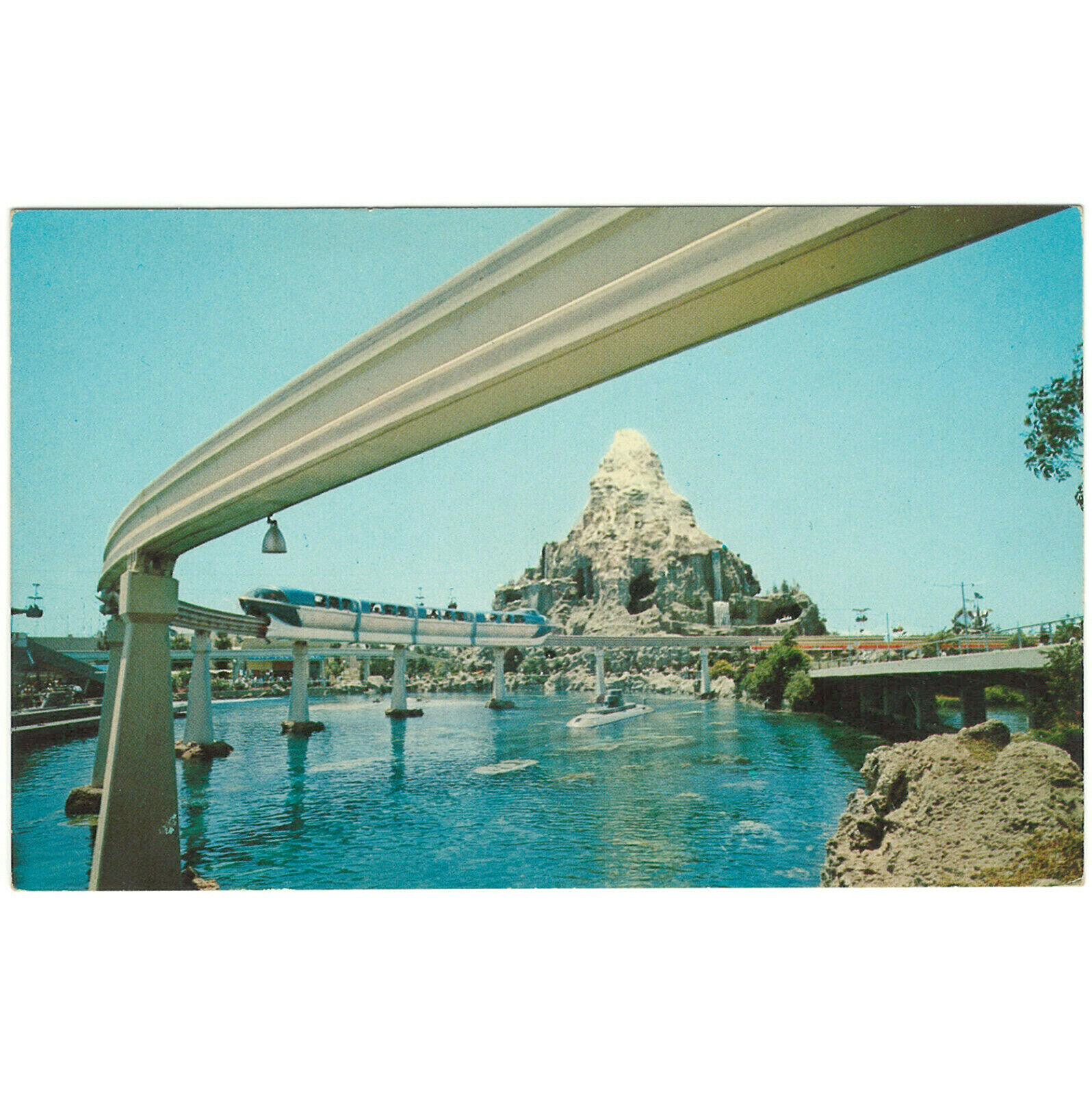 Disneyland Vintage Unused Postcard Submarine + Blue Monorail Circa 1960s Card E3