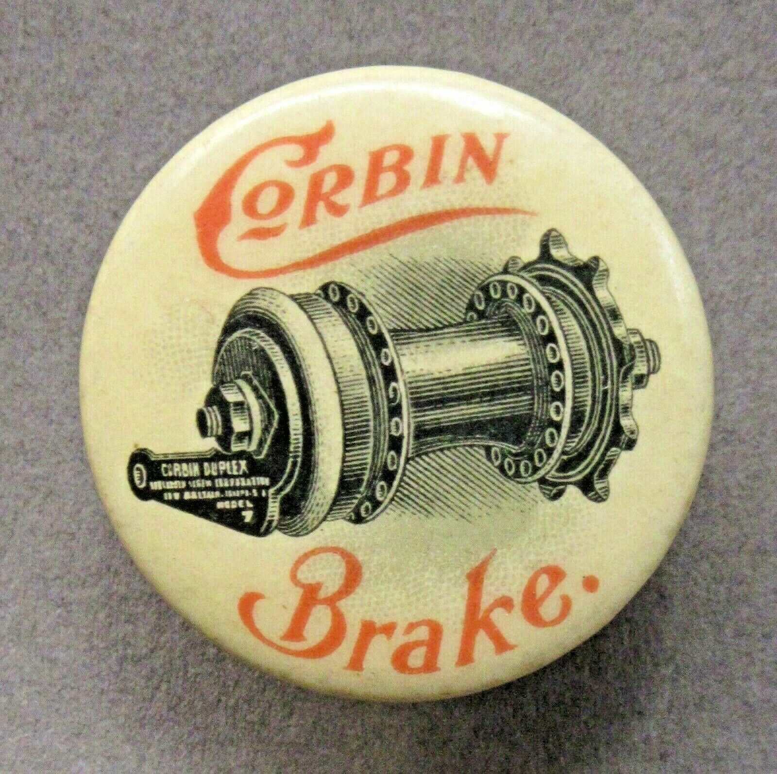 Unusual C.1896 Corbin Brake Bicycle 1" Celluloid "clip"  Advertising Cycling Tz