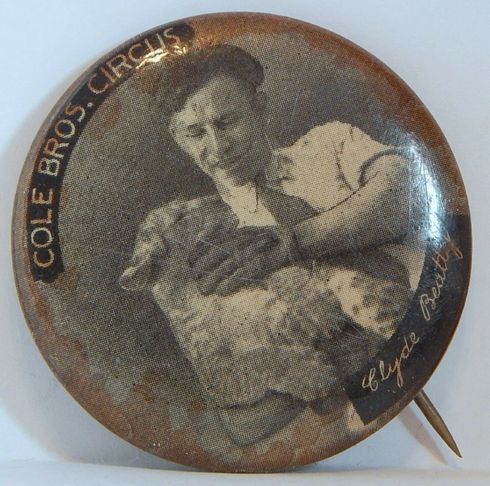 Vint 1930 Cole Bros. Circus Clyde Beatty Lg Pinback Advert Button