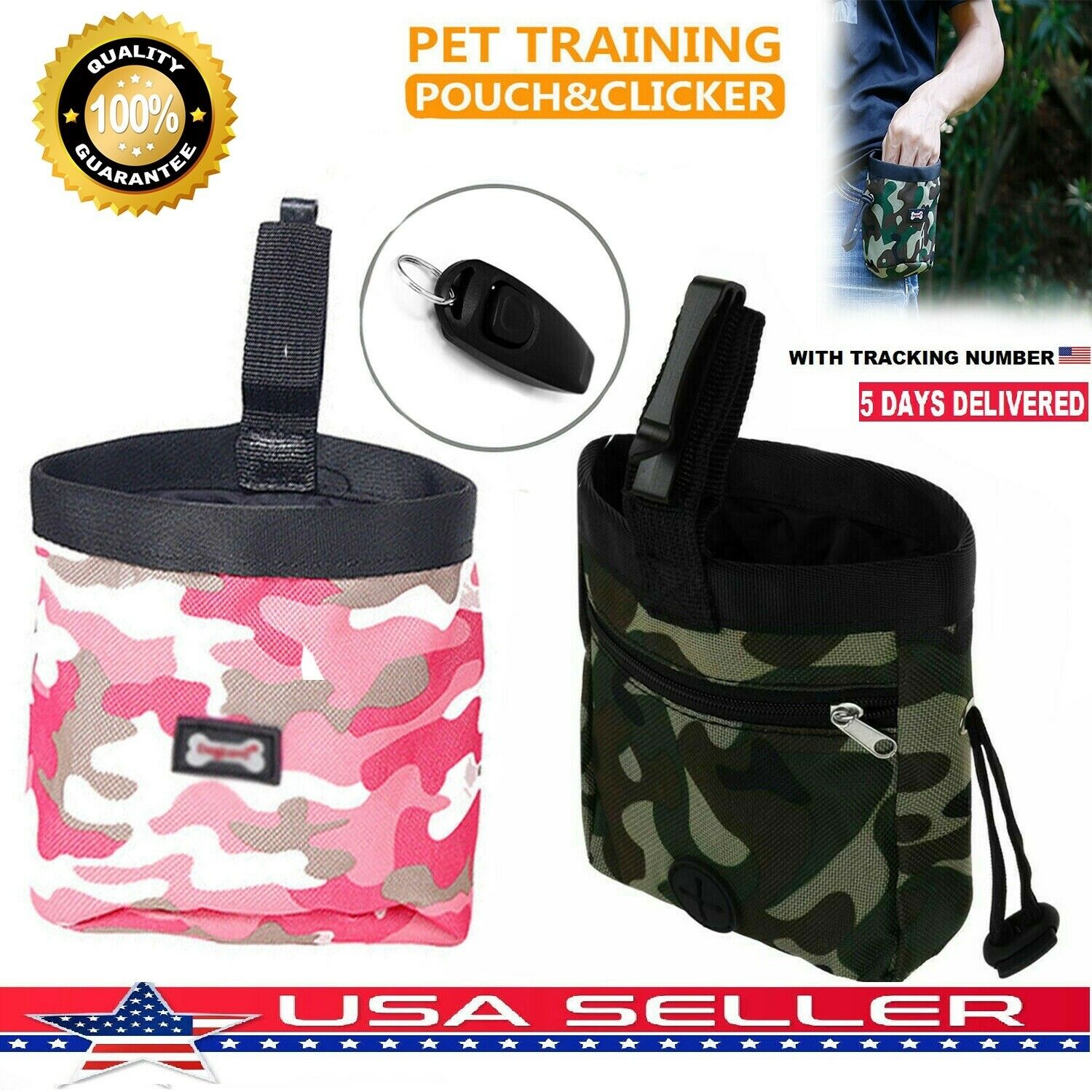 Pet Dog Treat Pouch Agility Training Puppy Snack Reward Waist Bag & Free Clicker