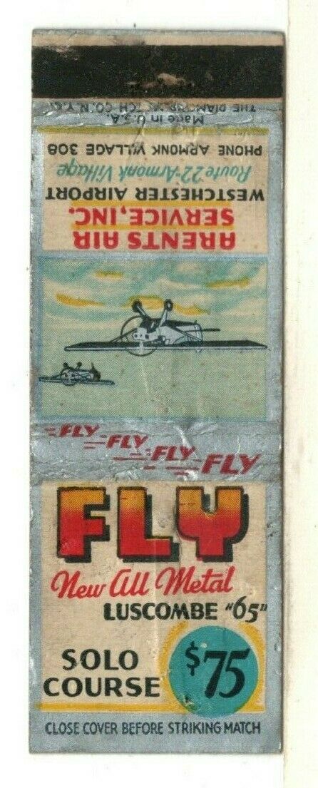 C1940 Matchbook: Arents Air Service, Luscombe “65” Westchester Airport Armonk Ny