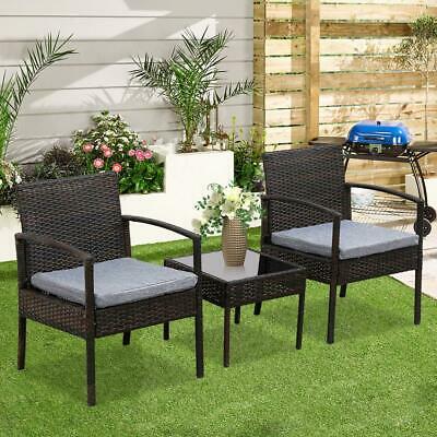 3pcs Wicker Rattan Patio Furniture Set Sofa Cushion Coffee Table Garden Outdoor