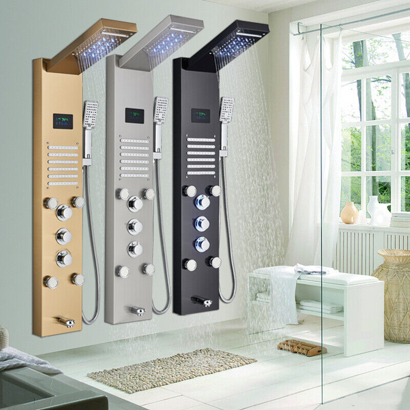Led Shower Panel Tower System Rain&waterfall Massage Body Jet W/hand Spray