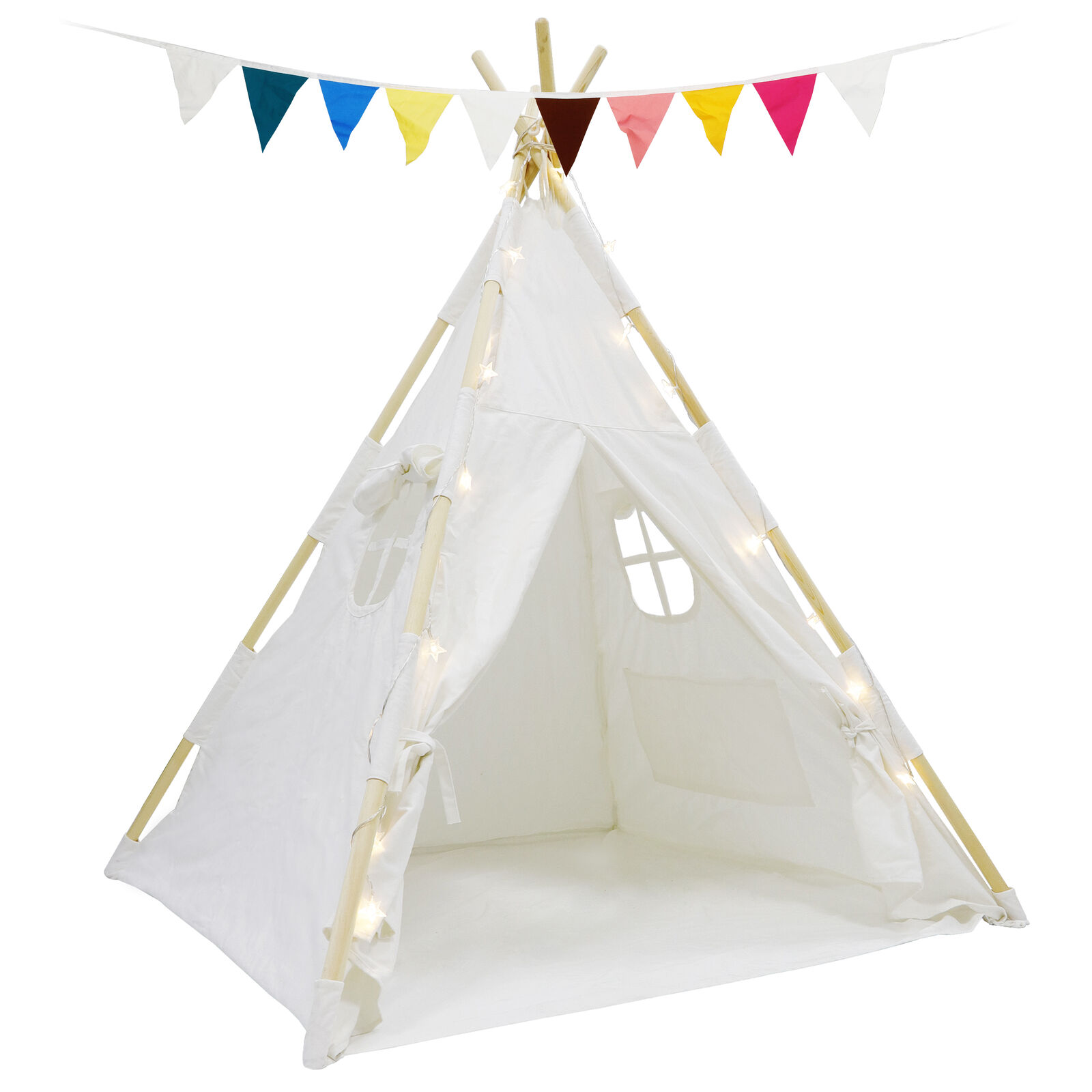 Kids Teepee Natural Cotton Play Tent Tents Playhouse Toddlers Fun W  Led Lights
