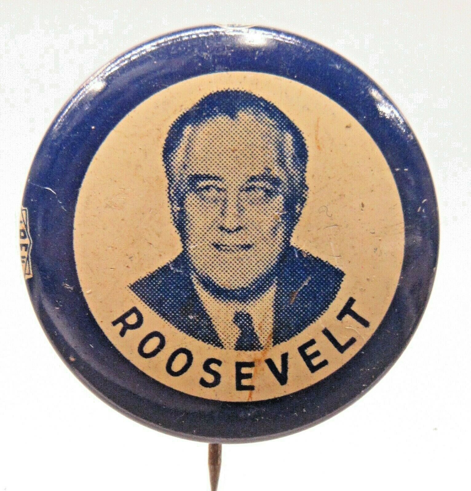 Circa 1940 Roosevelt President 1.25" Blue Tint Photo Tin Pinback Button Fdr Z