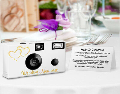 10 Gold Hearts Single Use Disposable Cameras, Wedding, Anniversary (f50349)