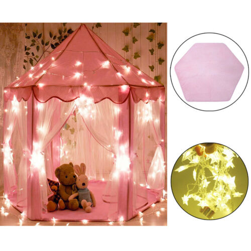 Intdoor Children Kids Girls Princess Castle Play Tent Play House + Lights + Rug