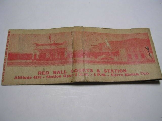 Vintage Red Ball Courts & Station Sierra Bianca Texas Full Length Matchcover Tx