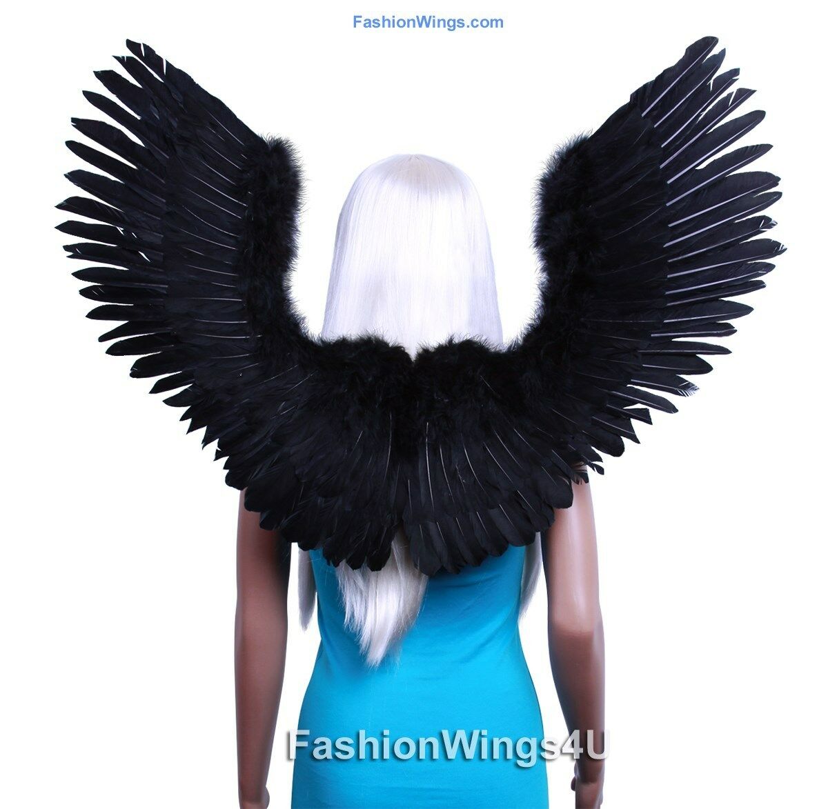 Large Open Swing V Shape Costume Feather Angel Wings Black, White, Blue Or Red