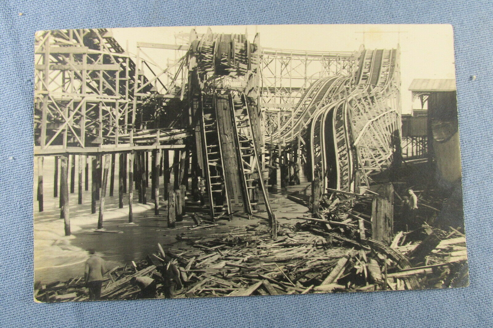 1915 Race Roller Coaster Real Photo Postcard ~ Seaside Disaster ~ Rppc