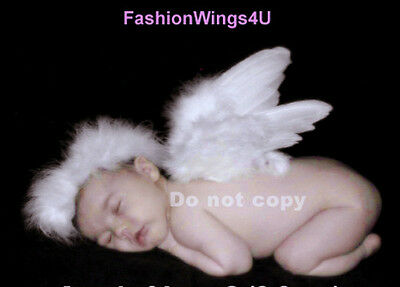 Fashionwings (tm) Newborn Baby White Feather Angel Wings, Halo & Poster Set