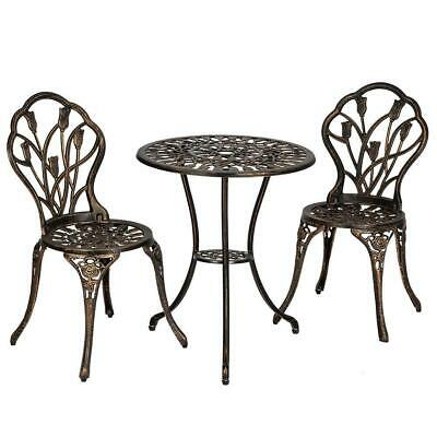 3pc Patio Bistro Dining Furniture Set Outdoor Garden Iron Table Chair Bronze Us