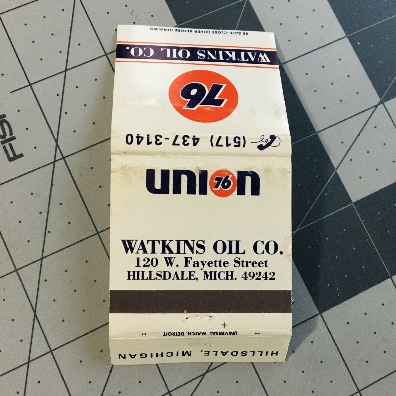 Vintage Union 76 Watkins Oil Co. Matchbook Cover Hillsdale  Michigan