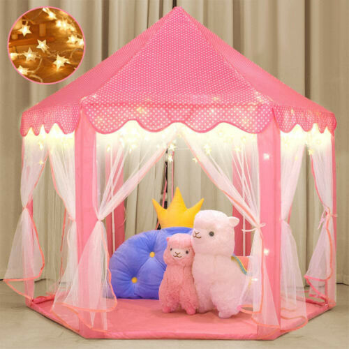 Pink Princess Castle House Indoor/outdoor Kids Play Tent For Girls W/ Led Lights