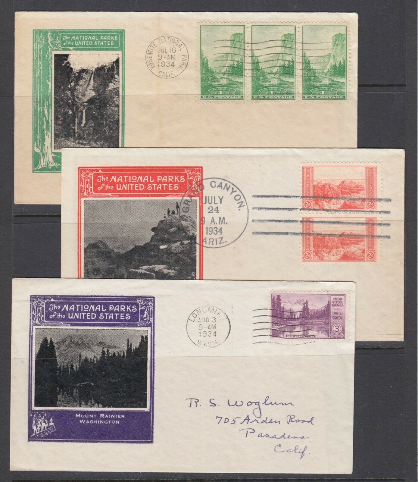 Us Planty 740-749- Fdc. 1934 National Parks, Cplt Set. Ioor Cachets, Addressed