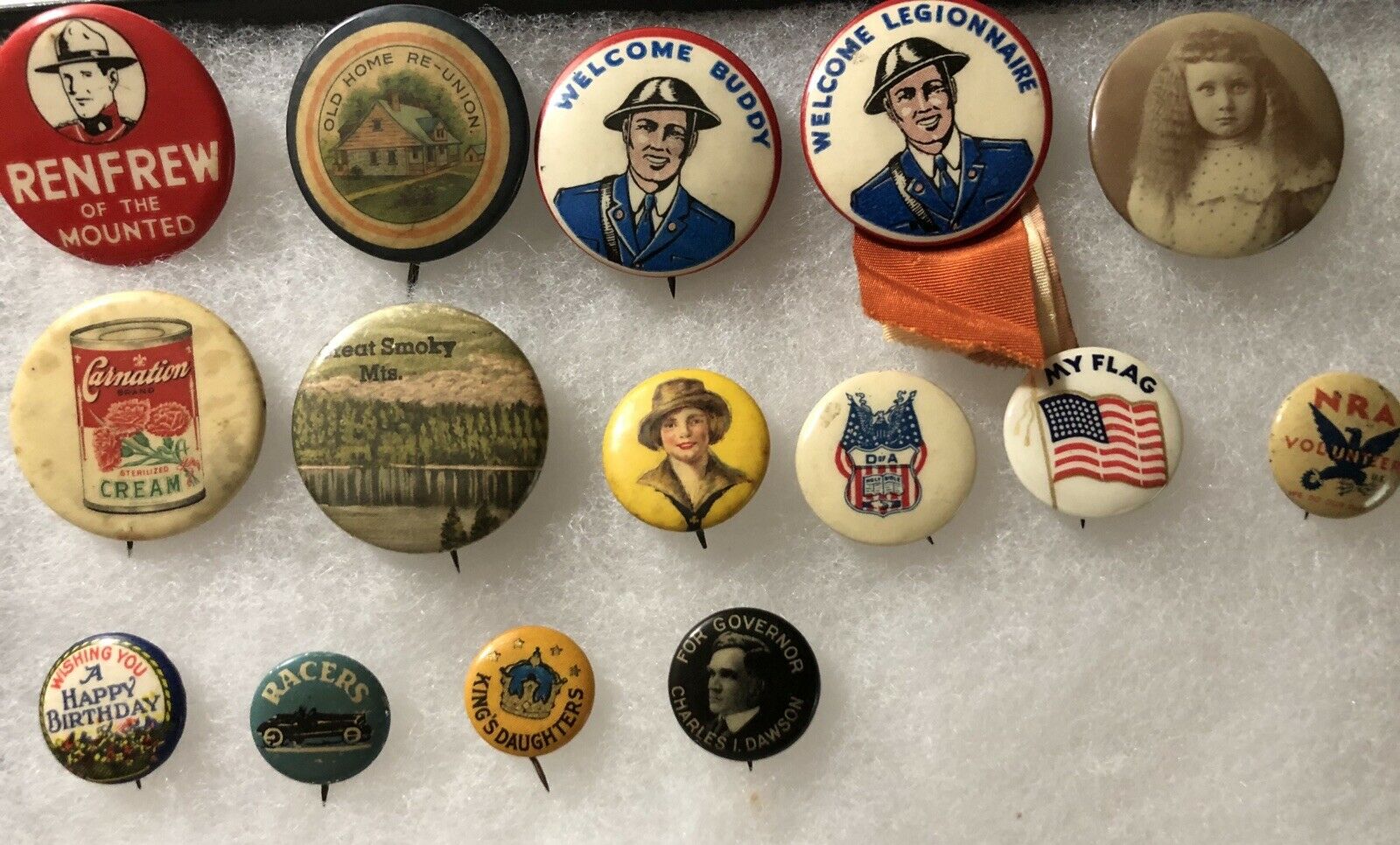 Early 1900's Celluloid Etc Pins Ww1 And More Pinbacks
