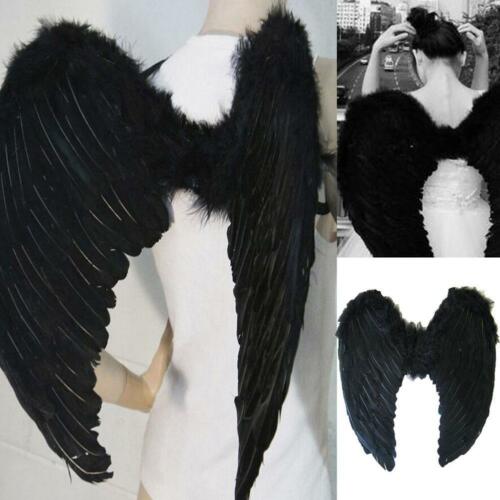 Black Feather Angel Wings W/ Halo Fancy Dress Costume Fairy Adults Halloween Usa