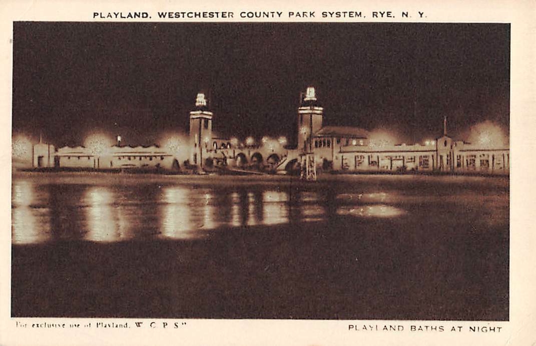 Rye, Ny, 2 Pcs Playland Amusement Park, Baths & Beach Eagle & Lumitone Pub 1930s