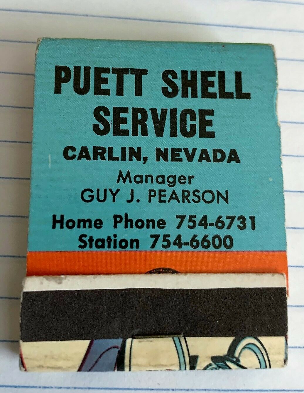 Vintage Matchbook Cover - Puett Shell Service - Gas Station - Carlin, Nevada